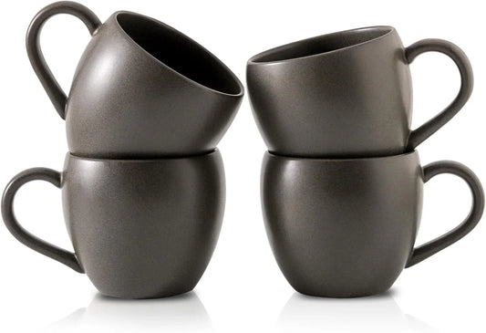 Coffee Mugs Set of 4, Stoneware 18 Oz Coffee Mugs for Cappuccino Latte Cocoa and Tea, Ceramic Coffee Cups with Handle,Black Mugs for Housewarming Gifts, Microwave and Dishwasher Safe