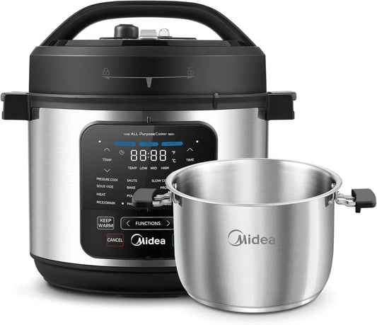 10-In-1 Electric Pressure Cooker with Slow Cooker, Steamer, Saute, Sous Vide, and Bake Modes, Stovetop & Oven Safe Stainless Steel Pot, 6 Quarts