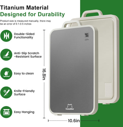 Titanium Cutting Board for Kitchen, Double Sided Cutting Boards Food Grade, 2-In-1 Chopping Boards for Fresh Meat Vegetable, Pure Titanium & PP, Easy to Clean Large Size 16”×11”