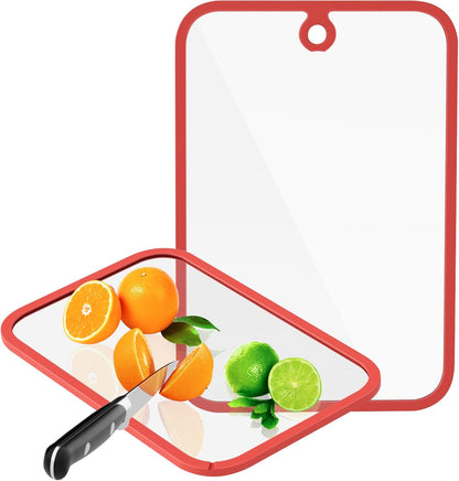 Cutting Board,  Glass Cutting Boards for Kitchen, 2Pcs Chopping Board Set with Non-Slip Edges & Hanging Hole, Dishwasher- Safe Clear Cutting Board for Countertop, Meal Prep & Serving