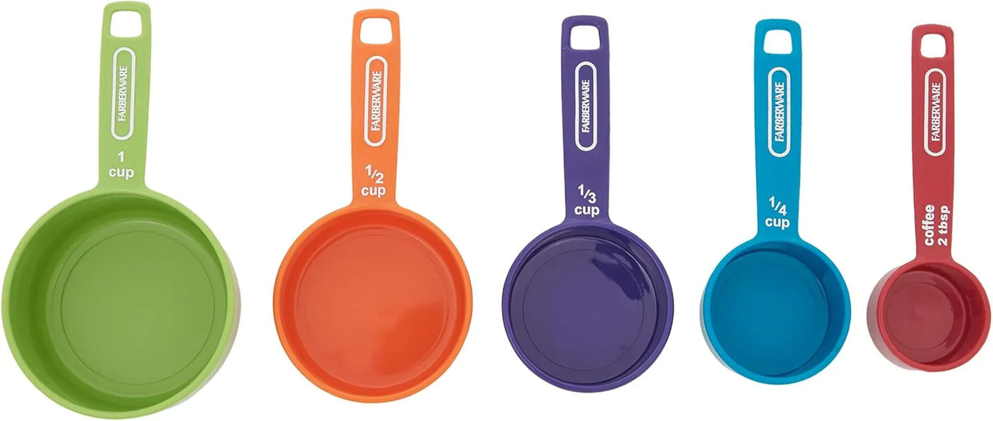 5-Piece Measuring Cup Set with Coffee Scoop, Durable Plastic Nesting Measuring Cups with Easy-Read Markings, Bpa-Free, Dishwasher Safe