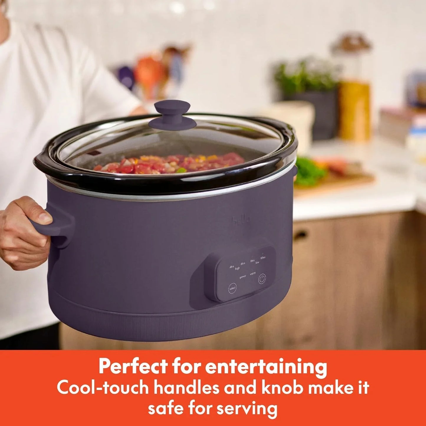6.0 Qt Programmable Slow Cooker, Ceramic Nonstick Coating, Adjustable Temperature & Cooking Times, Dishwasher Safe Stoneware Pot & Tempered Glass Lid, Tangle Free Cord Wrap, Plum