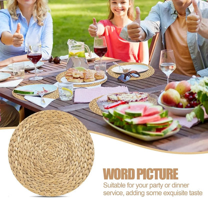 100 Pcs Disposable Printed Woven Paper Placemats Bulk 11 Inch round Wicker Printed Chargers Place Mat Farmhouse Braided Rattan Tablemats for Wedding Dinner Party(Light Brown)