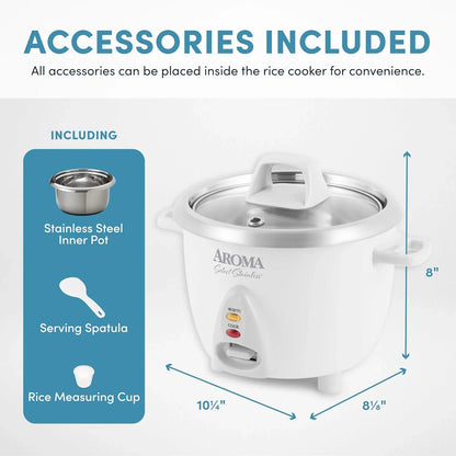 ® Select Stainless® Rice Cooker, 3-Cup (Uncooked) / 6-Cup (Cooked), Stainless Steel Inner Pot, Small Rice Cooker, Auto Keep Warm, 1.2 Qt, White, ARC-753SG