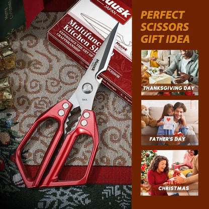 Kitchen Scissors for Food - Stainless Steel Kitchen Shears, Sharp Red Meat Scissors Dishwasher Safe, Heavy Duty Poultry Shears, Japanese Cooking Scissor for Chicken, Christmas Gift for Men Women