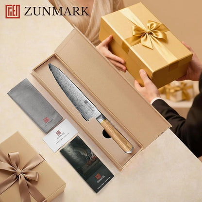 8 Inch Chef Knife, 67-Layer Damascus Steel Kitchen Knives with 10Cr15Comov Premium Steel Core, Hybrid Diamond-Oval Olive Wood Handle Japanese Knife, 13° Blade Ultra-Sharp Cooking Knives, Gift Fo R Him