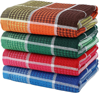 Bright Large Kitchen Towels, 4-Pack, 16 Inch X 26 Inch Buffalo Check Dish Towels for Washing Drying Dishes, Colorful Waffle Design Tea Towel Bar Towel, Buffalo