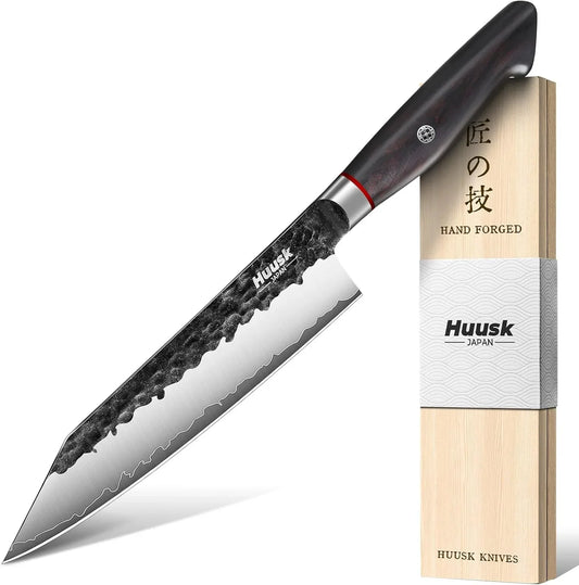 Kiritsuke Japanese Chef Knife - Hand Forged Japanese Knives with VG10 Steel Core, Ergonomic Handle 8 Inch Kitchen Knife for Meat Sashimi Vegetable, Elegant Gift Box, Pro Chef'S Choice
