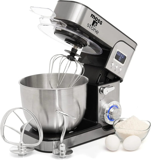 Stand Mixer with Lcd Display, 6 Speed Electric Mixer with 5.5 Quart Stainless Steel Mixing Bowl, Kitchen Mixer with Dough Hook, Egg Whisk, Beater & Baking Spatula, Food Mixer with Timer