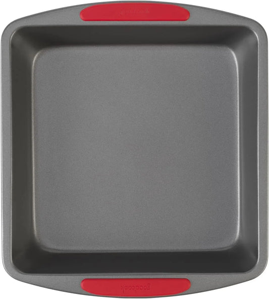 Megagrip Baking Pan with Silicone Grip Handles Square Non-Stick Heavy-Gauge Steel Cake Pan Baking Dish for Brownies Bread Cake Baked Goods & More, Dishwasher Safe, 8X8-Inch,