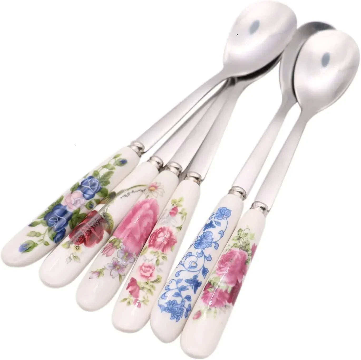 Floral ceramic-handled spoons for kitchen and dining use