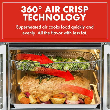Extra Large French Door Air Fryer Toaster Oven Combo, 24 Cooking Functions and Digital Controls, 7 Accessories Included, Stainless Steel Finish, 26QT Capacity