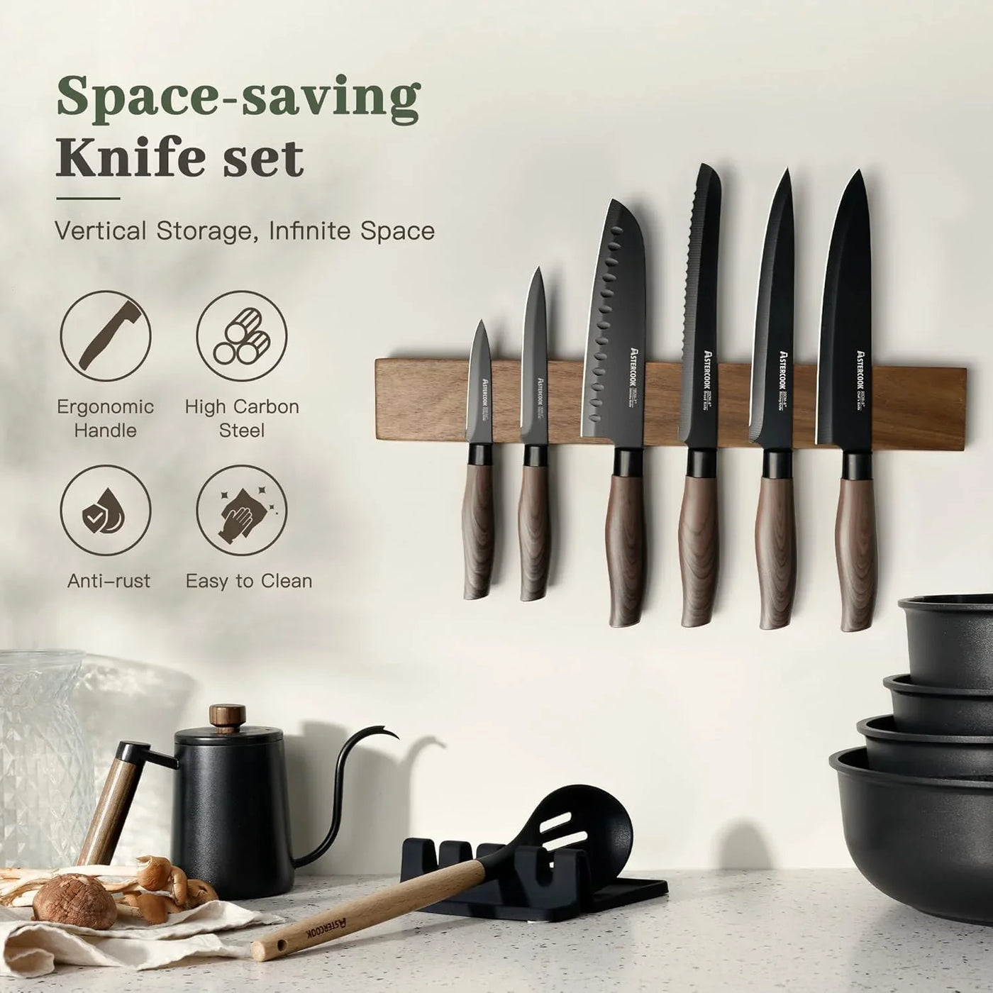 13-Piece Kitchen Knife Set with Black Anti-Rust Coating, Dishwasher Safe, Stainless Steel Chef Knives Set with 6 Blade Guards, Wood Grain Handle, Perfect Holiday & Housewarming Gifts