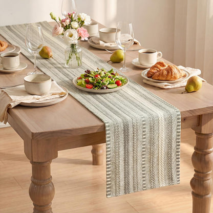 Dark Grey Farmhouse Woven Table Runner, Seasonal Holiday Rustic Kitchen Dining Table Decoration for Home Party Decor 12X72 Inch