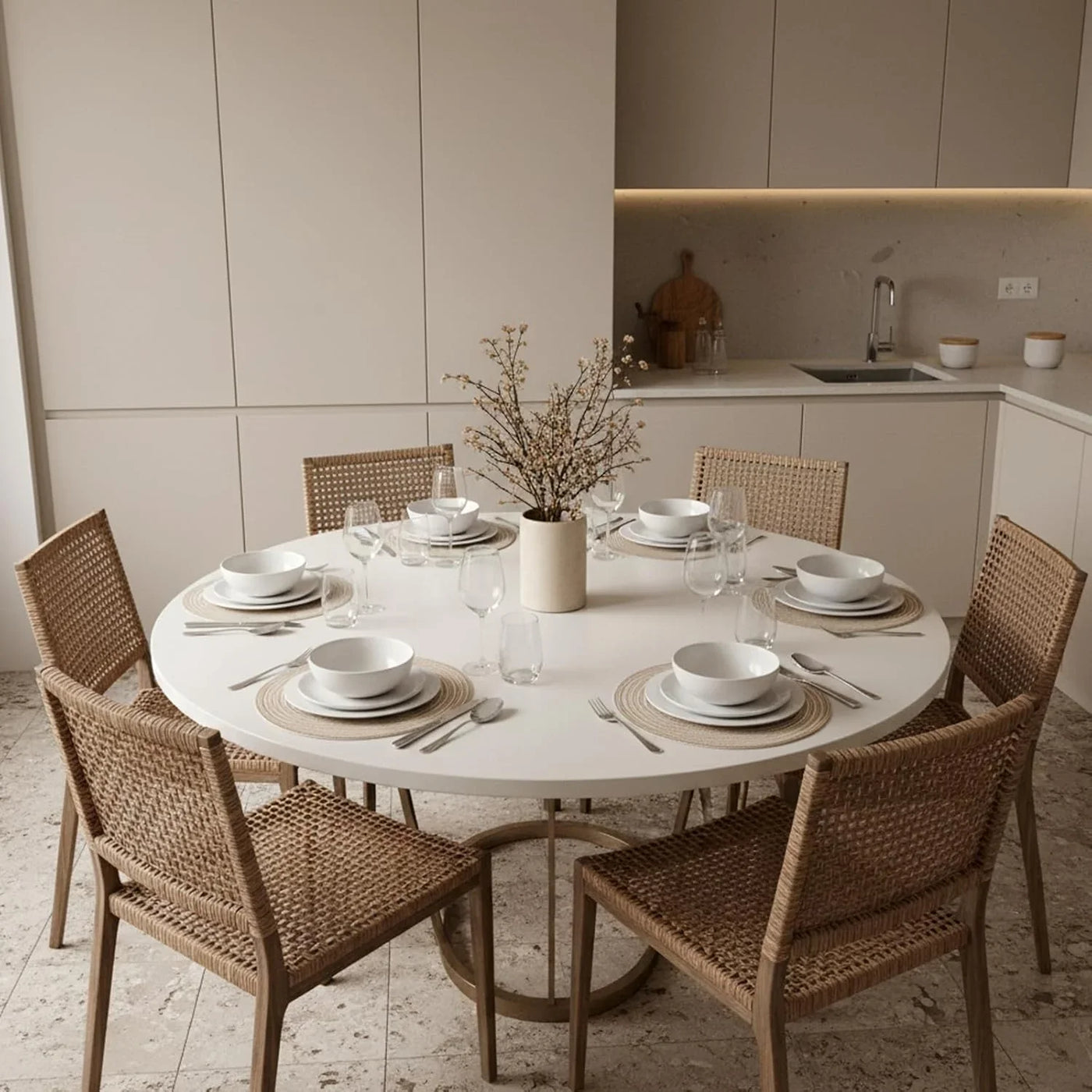 11.8In round Placemats Set of 4 Washable Boho Woven Circle Place Mats Plate Chargers Heat Resistant Non-Slip Braided Table Mat for Dining Tables Decor(Beige)