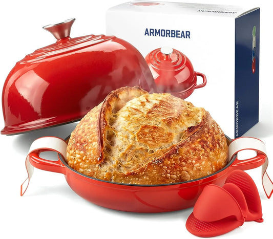 Dutch Oven for Bread Baking-5Qt Cast Iron Sourdough Dutch Oven Pot with Lid, Enameled round Cast Iron Bread Pot with Dome Lid for Homemade, Gifts for Sourdough Bakers, Red