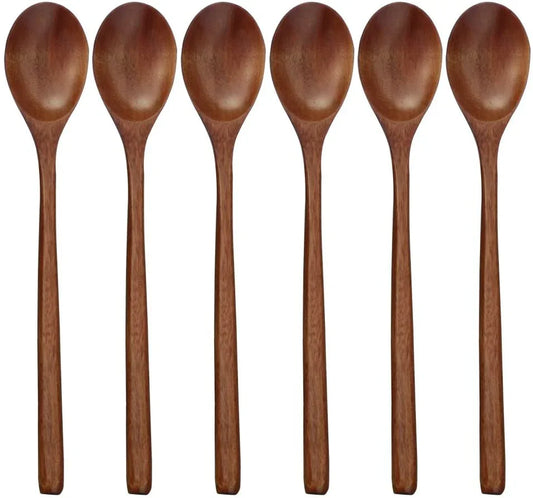 Wooden Spoons, 6 Pieces 9 Inch Wood Soup Spoons for Eating Mixing Stirring, Wood Spoon with Japanese Style Kitchen Utensil