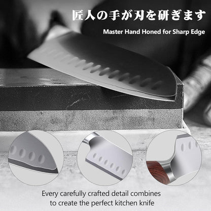 7 Inch Chef Knife, High Carbon Japanese 10Cr15Mov Stainless Steel Santoku Knife, Ultra Sharp Professional Kitchen Cooking Knife with Ergonomic Pakkawood Handle