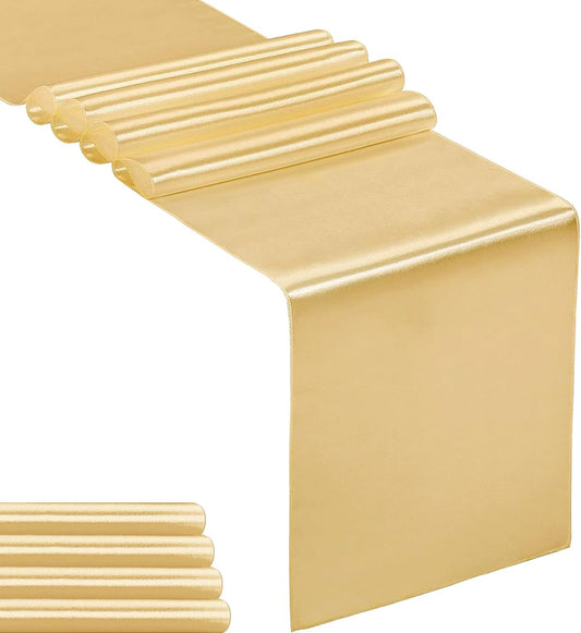 5-Pack Satin Table Runner Light Gold 12 X 108 Inches Long, Table Runners for Wedding, Birthday Parties, Banquets Decorations（5 Pack, 12X108 Inch, Light Gold）