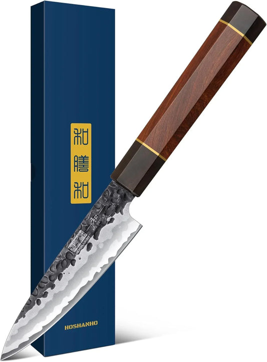 Paring Knife 3.75 Inch Peeling Knife, Razor Sharp Japanese High Carbon Steel Small Kitchen Knife, Hand Forged Fruit Knives for Peeling & Coring with Ergonomic Handle
