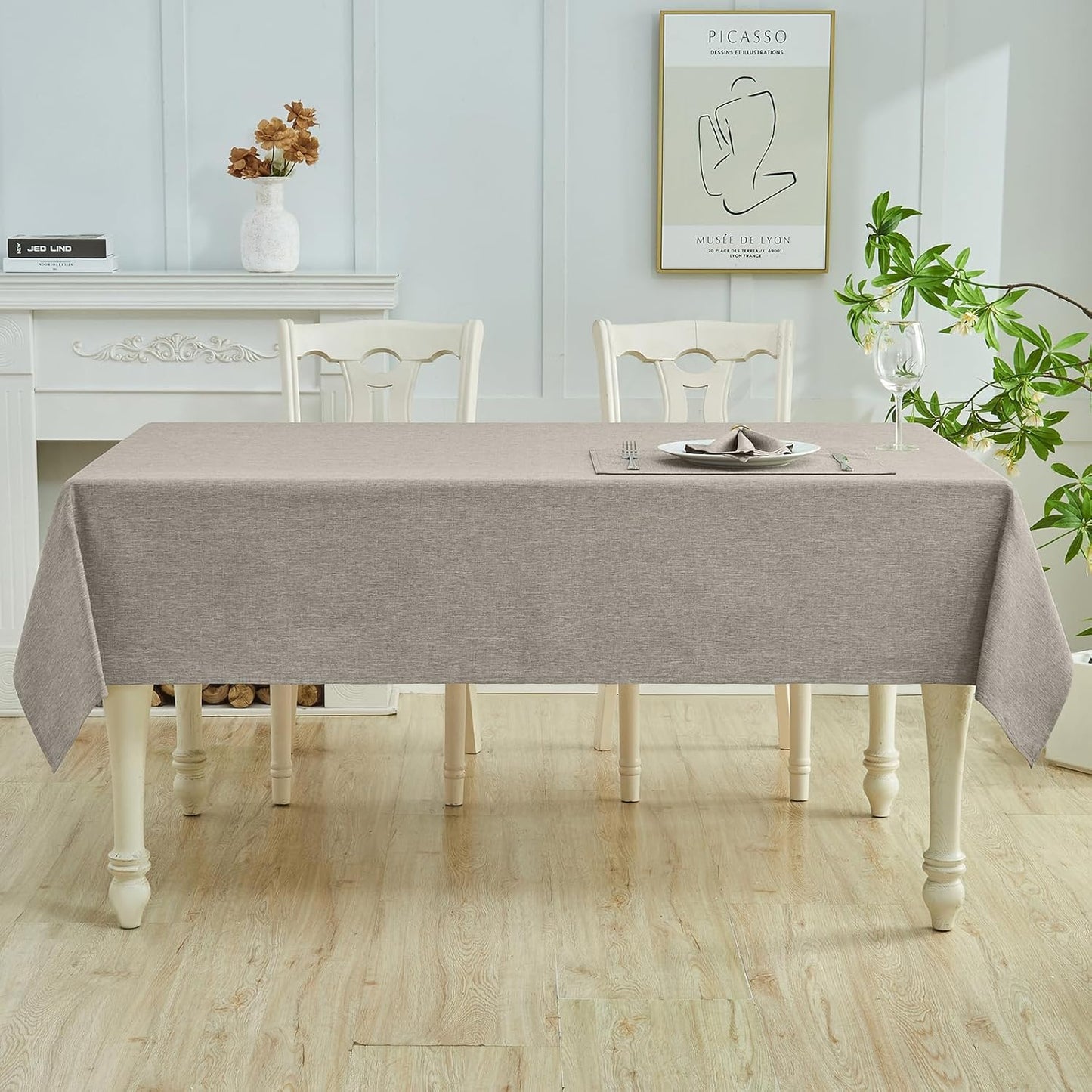 Rectangle Table Cloth Linen Farmhouse Stainproof Waterproof Washable Polyester Oblong Rectangular Fabric Table Cover for Kitchen Dining Dinner(Flaxen/52X70 Inch)