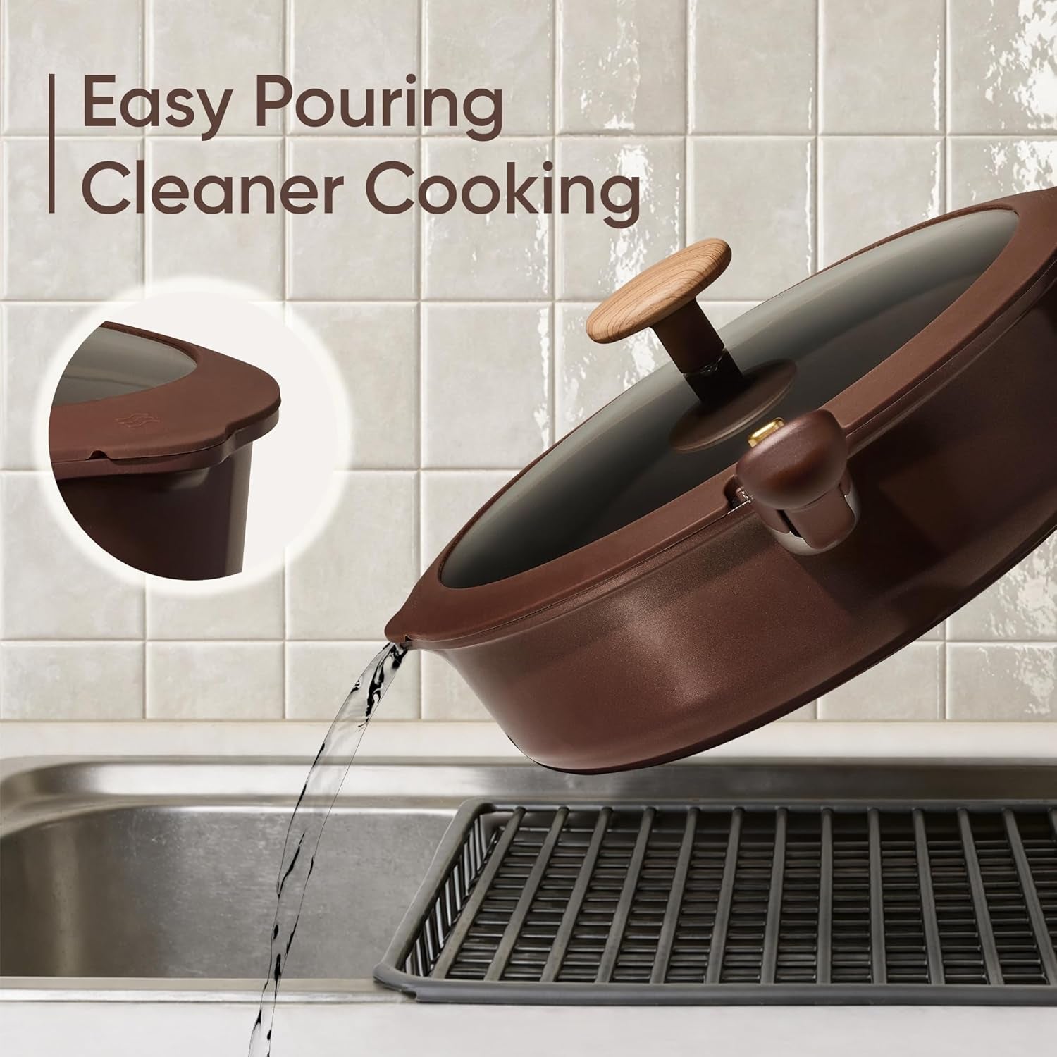 19PCS Ceramic Nonstick Cookware Set, Pots and Pans Set with Detachable Handle, Pfas-Free Non-Toxic, Induction & Oven Safe, Stackable Space-Saving, Dark Choco