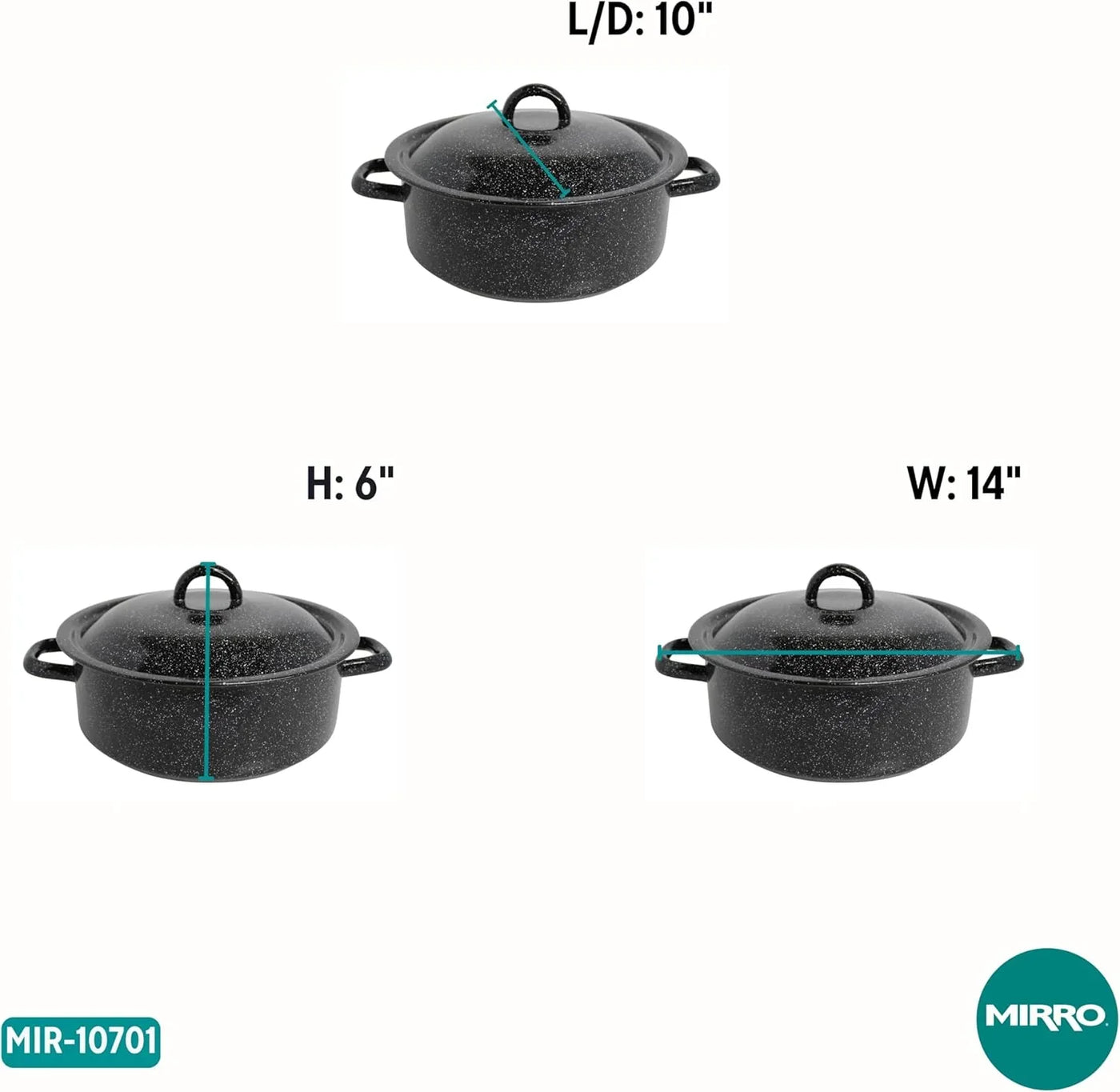 4.5 Quart Traditional Vintage Style Black Speckled Enamel on Steel Dutch Oven with Lid, (MIR-10701)