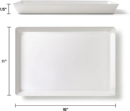 4-Pack Plastic 16" X 11" Large White Serving Trays Set - Reusable Serving Platters for Cookie, Appetizer, Charcuterie, Snack, Dessert, Party Food Display - Stackable Kitchen Countertop Tray, BPA Free
