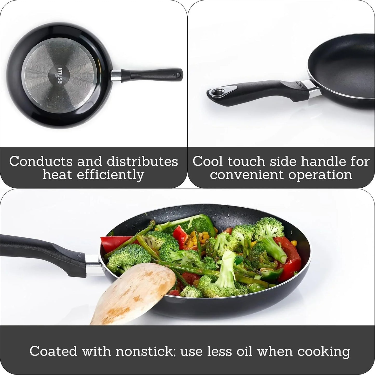 8In Bistro Aluminum Nonstick Fry Pan with Cool Touch Handle, Small Skillet for Eggs, Omelets, Sauteing, and Everyday Cooking, Black
