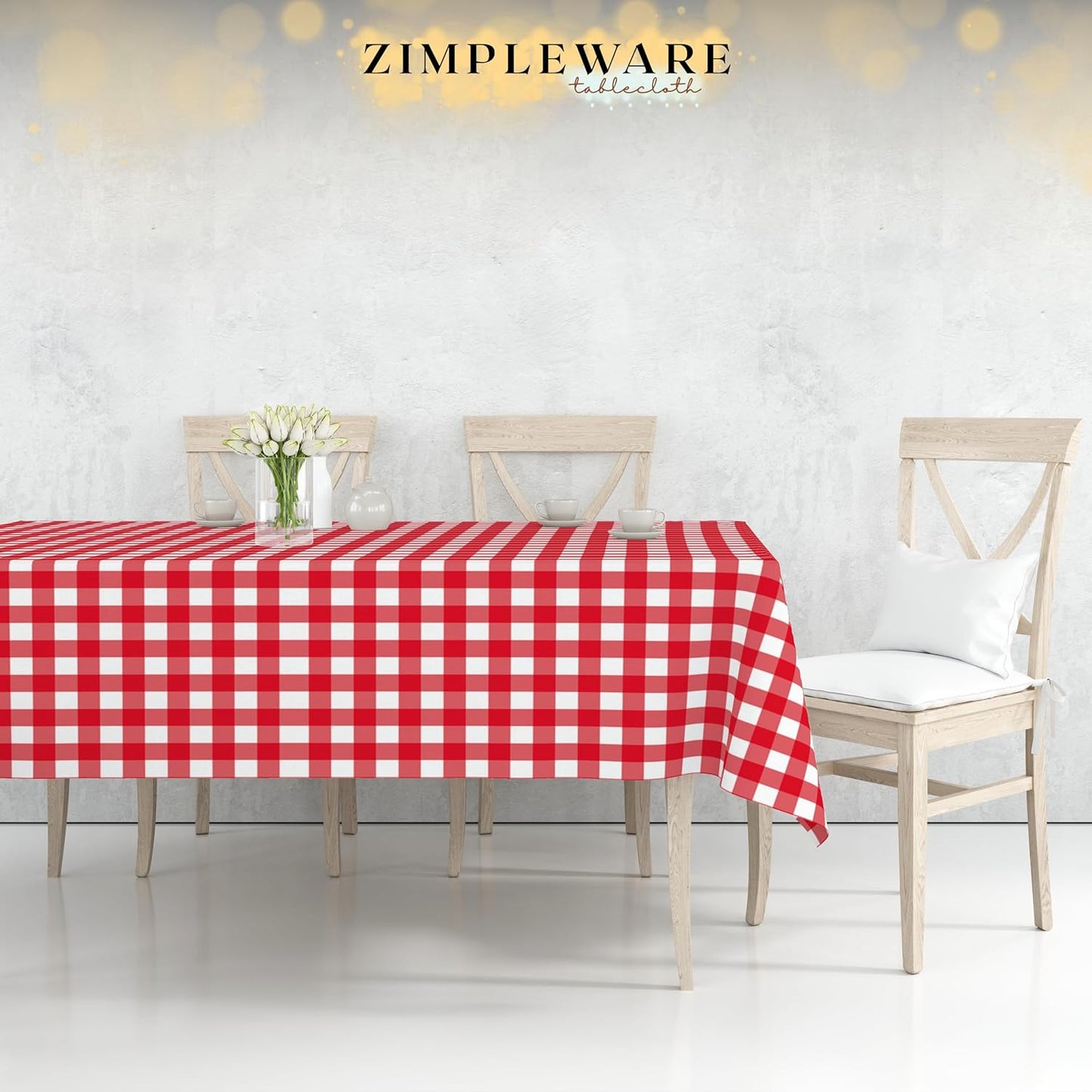 Premium Red Gingham Checkered Plastic Table Cloth Disposable (12 Pk) Plastic Tablecloths for Rectangle Tables (54In X 108In) Party Table Cloths Disposable for 6Ft to 8Ft Rectangle Tables