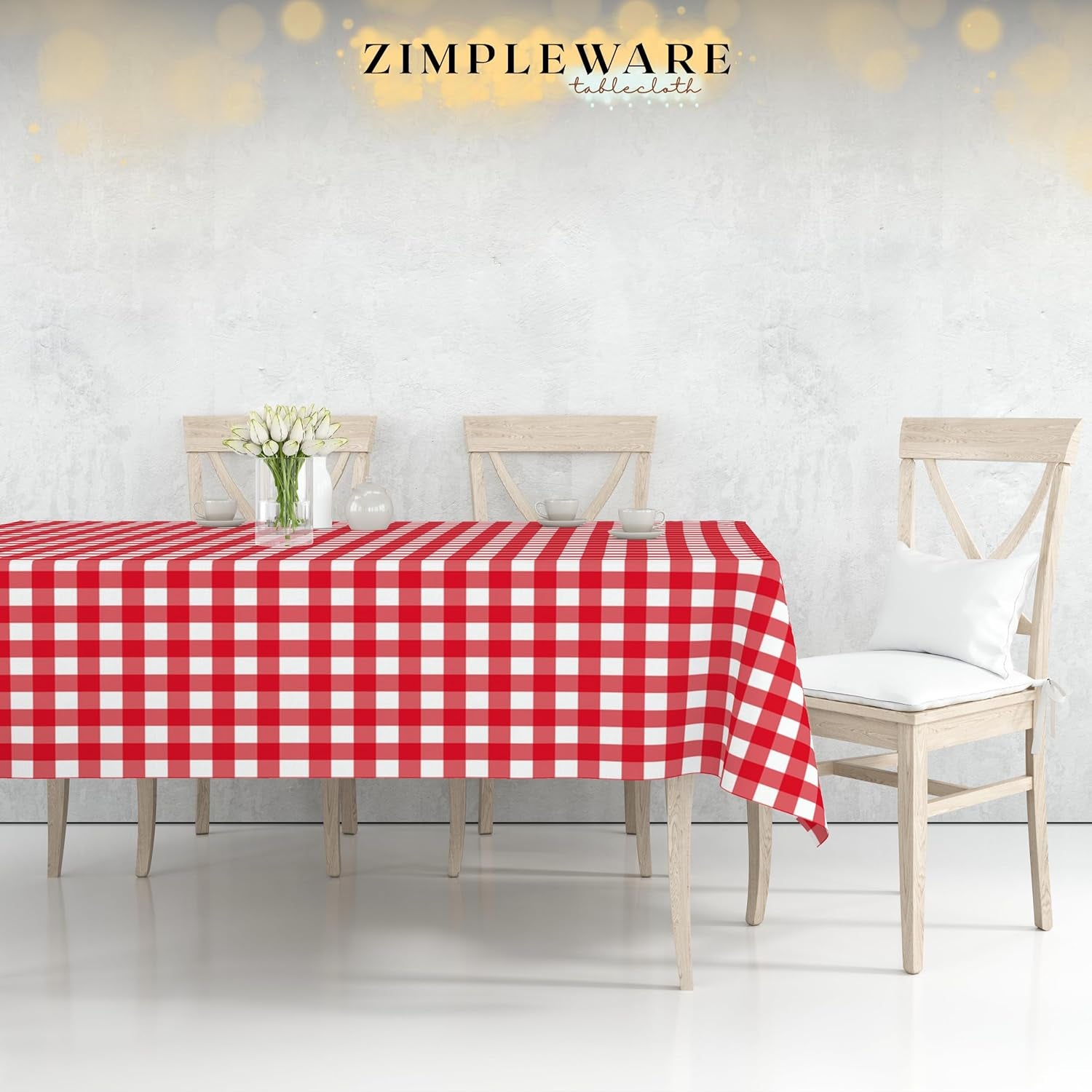 Premium Red Gingham Checkered Plastic Table Cloth Disposable (12 Pk) Plastic Tablecloths for Rectangle Tables (54In X 108In) Party Table Cloths Disposable for 6Ft to 8Ft Rectangle Tables