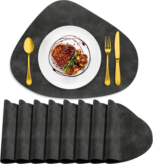 Placemats, Heat Resistant round Placemats Set of 8 Washable 13 X 17 Inch, Waterproof Table Mats Wipeable for Kitchen, Dining Room Table Christmas Decor, Dark Grey