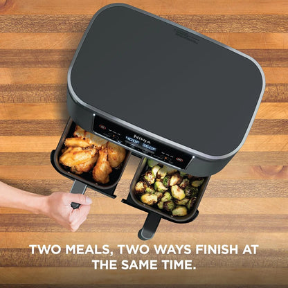DZ201 Foodi 8 Quart 6-In-1 Dualzone 2-Basket Air Fryer with 2 Independent Frying Baskets, Match Cook & Smart Finish to Roast, Broil, Dehydrate & More for Quick, Easy Meals, Grey