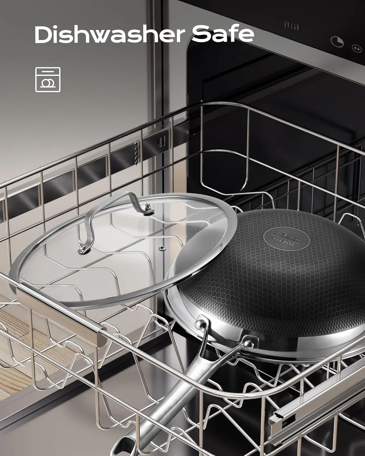 Wok Pan,13 Inch Hybrid Wok with Lid,Pfoa Free Cookware,Non Stick Stainless Steel Woks & Stir-Fry Pans Nonstick, Dishwasher and Oven Safe, Works on Induction