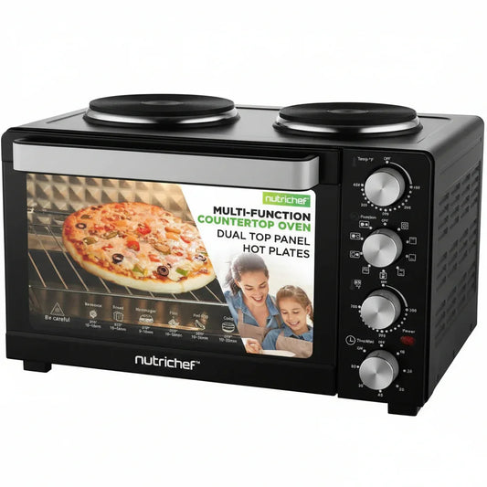 2-In-1 Convection Oven & Cooker - 30 Quart, 1500W Multi-Function Kitchen Oven with Dual Hot Plates, 7 Cooking Modes Including Rotisserie, Broil, Bake - 19.6 X 16.0 X 13.5 Inches