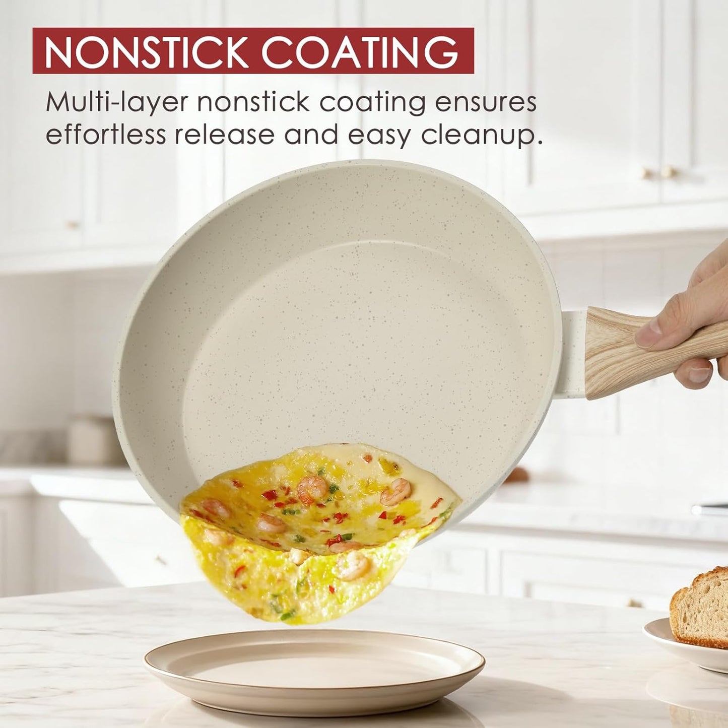 Pots and Pans Set Non Stick 31 Piece Kitchen Nonstick Cooking Cookware Sets with Grill Pan Saucepan Baking Sheet Utensil, Cream White