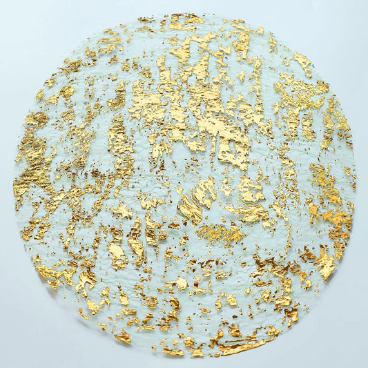 Disposable Gold Placemats Set of 12 Metallic round 13 Inch Foil Mesh Pressed Fall Table Mates 12 Pack Gold Doilies for Dining Table Wedding Birthday Party Holiday Home Decoration