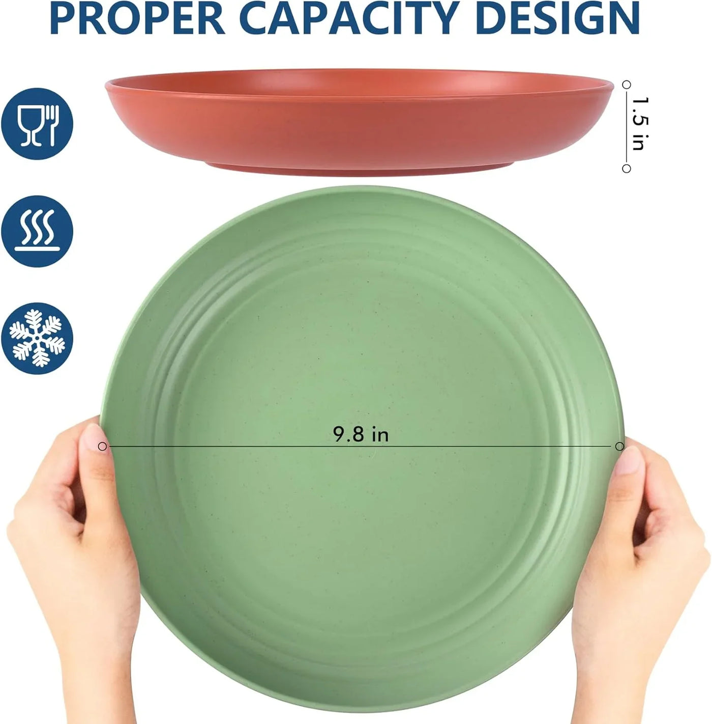 8-Pack 10Inch BPA Free Unbreakable Deep Dinner Plates, Wheat Straw Plastic Plates Dishwasher Safe Kitchen Plates Dinnerware Multicolor