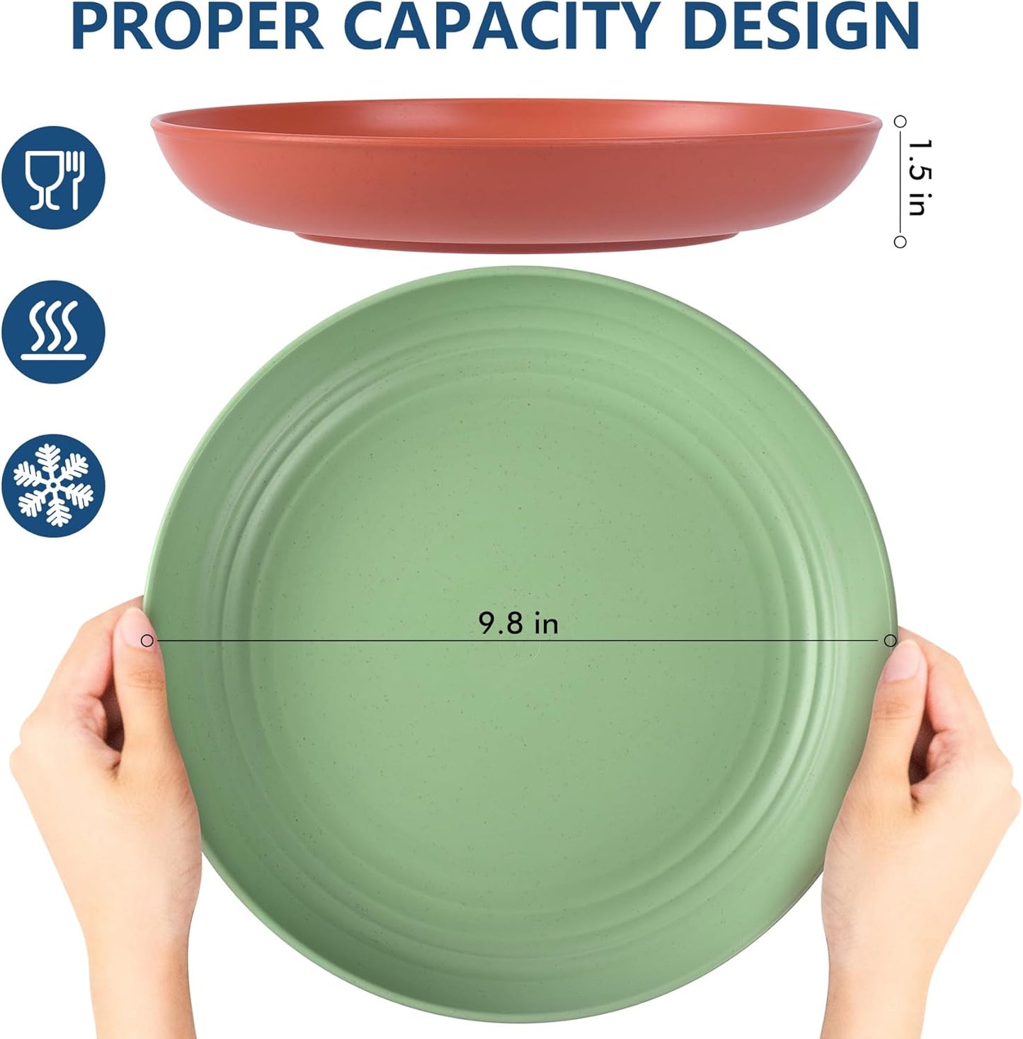 8-Pack 10Inch BPA Free Unbreakable Deep Dinner Plates, Wheat Straw Plastic Plates Dishwasher Safe Kitchen Plates Dinnerware Multicolor