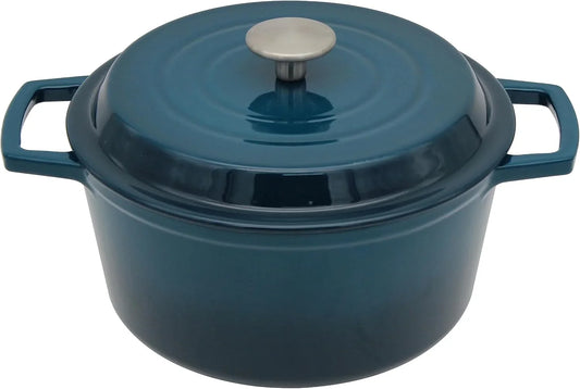 4.2 Quart Cast Iron Dutch Oven with Lid - Enameled Non-Stick Interior, Oven Safe to 500°F, Multi-Stovetop Compatible - Navy Blue