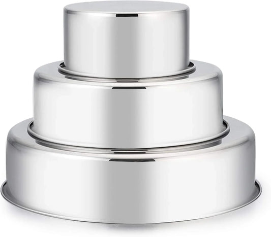 Cake Pan Set of 3 (4 Inch/6 Inch/8 Inch), Stainless Steel Small round Layer Cake Baking Pans, Perfect for Tier Smash Cake, Non-Toxic & Healthy, Mirror Finish & Dishwasher Safe