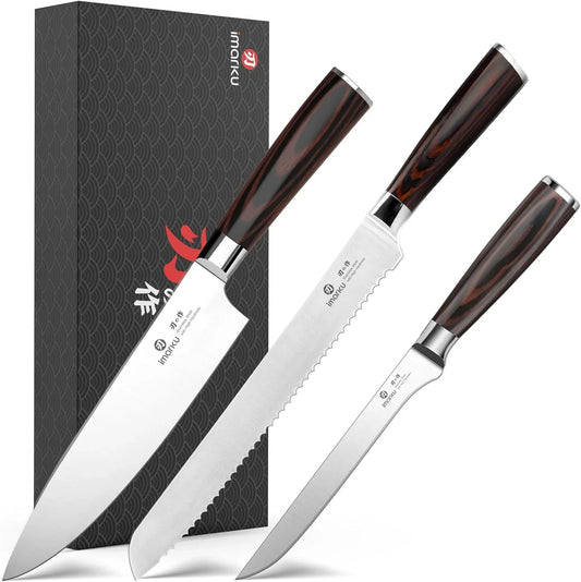 3 Piece Knife Set, Professional Japanese High Carbon Stainless Steel Chef Knife, Ultra Sharp Kitchen Knives Set with Ergonomic Pakkawood Handle, Ideal Gift for Women