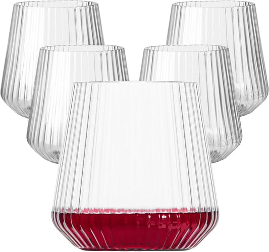 40 Pack Plastic Ribbed Wine Glasses, 14Oz Origami Disposable Wine Glasses Unbreakable Clear Plastic Cocktail Glasses Recyclable Shatterproof Reusable Wine Cups (14Oz 40Pack)