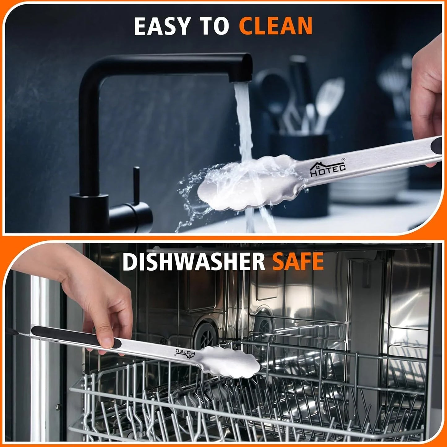 Stainless Steel Kitchen Tongs, Set of 2-9" and 12", Locking Metal Food Tongs for Cooking, Serving, BBQ, Grill Non-Slip Grip