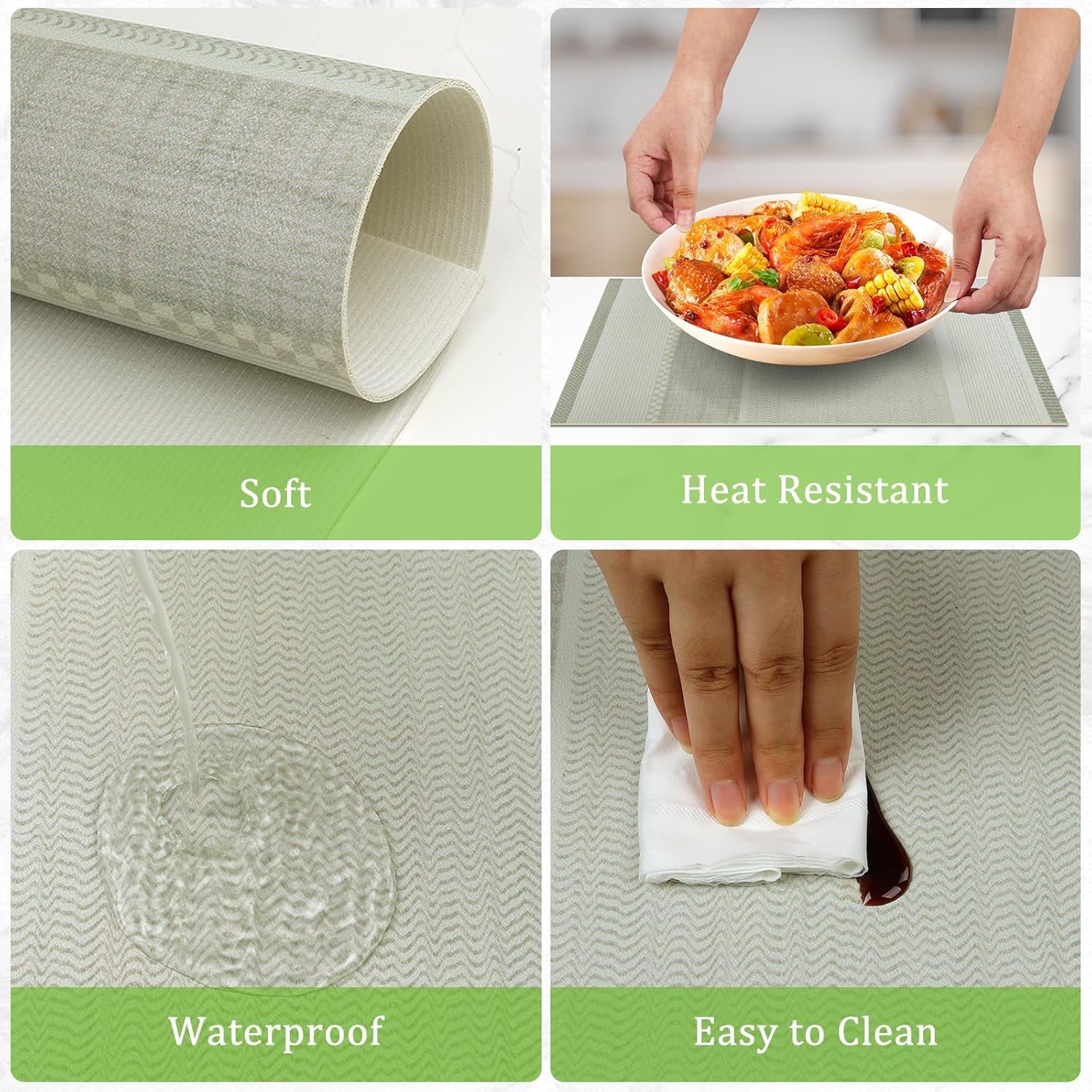 Striped Leather Placemats Set of 4, 12X15.7 Inch Japanese Style Non-Slip Place Mats, Washable Waterproof Table Mats for Indoor Kitchen Dining Party Table Decoration