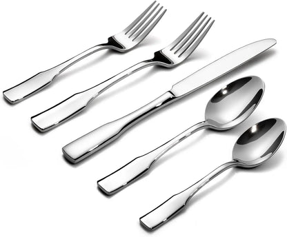Kate 40-Piece Silverware Set,Service for 8,Stainless Steel Flatware Set,Mirror Polished Cutlery Set,Dishwasher Safe