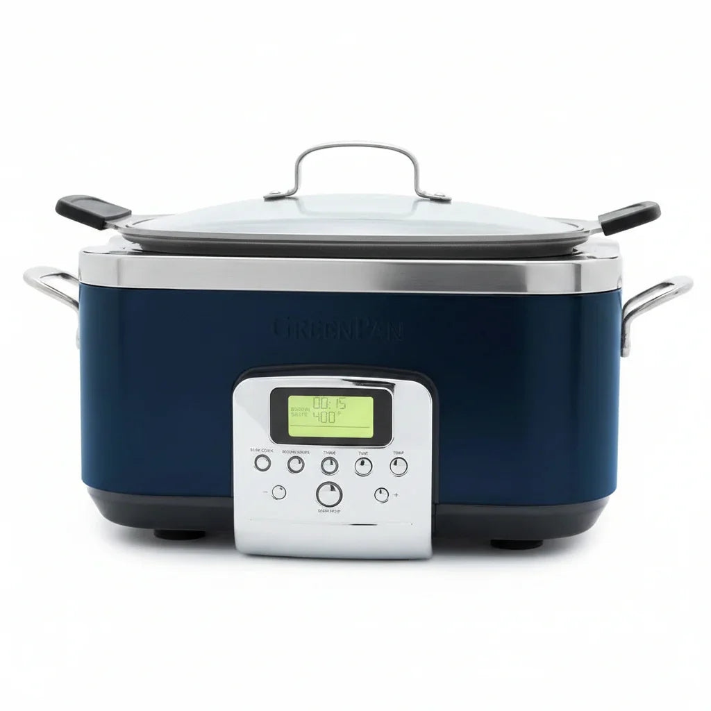 Elite 8-In-1 Programmable 6QT Electric Slow Cooker,Dishwasher Safe Lid & Removable Crock, Pfas-Free Healthy Ceramic Nonstick Multi-Cooker,Sear, Sauté,Brown,Steam Basket,Roast, Oxford Blue