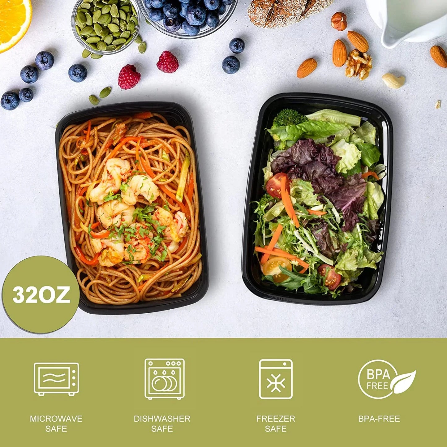 15 Pack- Meal Prep Containers 32Oz, Plastic Food Prep Containers Reusable, Leakproof to Go Food Containers with Lids, Bpa-Free, Microwave/Dishwasher/Freezer Safe