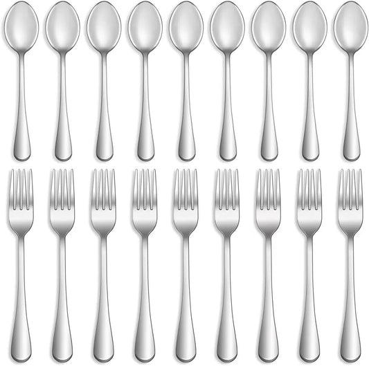 16 Pcs Forks and Spoons Silverware Set,Food Grade Stainless Steel Flatware Cutlery Set for Home,Kitchen and Restaurant,Mirror Polished,Dishwasher Safe - 8 Dinner Fork(8 Inch) and 8 Teaspoon(6.5 Inch)