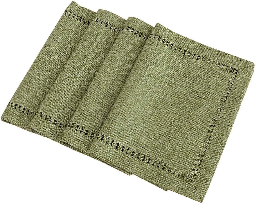 Set of 4 Handcrafted Solid Sage Green Color Dining Table Place-Mats, Double-Hemstitched, Rectangular 12 X 18 Inch